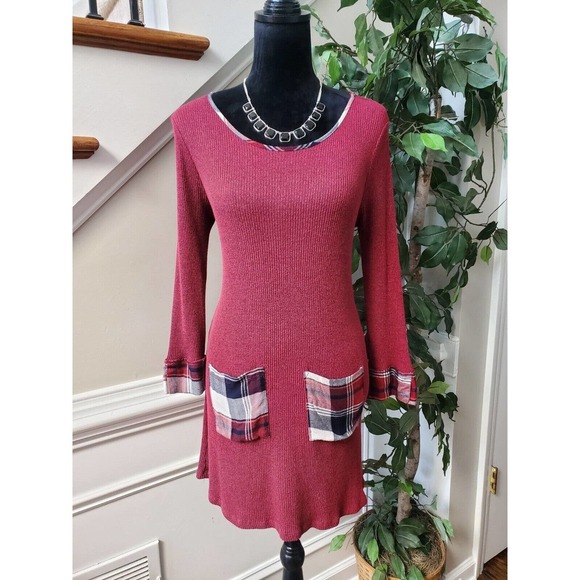 Staccato Women Maroon Polyester Round Neck Long Sleeve Knee Length Dress Small - Picture 1 of 11